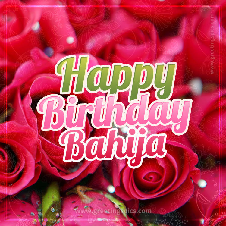 Happy Birthday Bahija beautiful Image with red roses (square shape image)