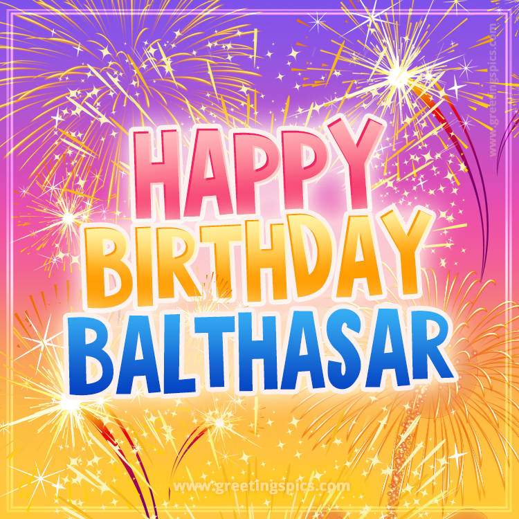 Happy Birthday Balthasar Picture with fireworks (square shape image)