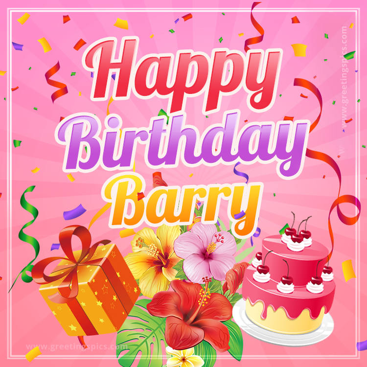 Beautiful Birthday Card for Barry with pink background (square shape image)