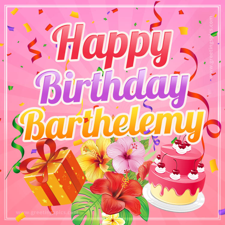 Beautiful Birthday Card for Barthelemy with pink background (square shape image)