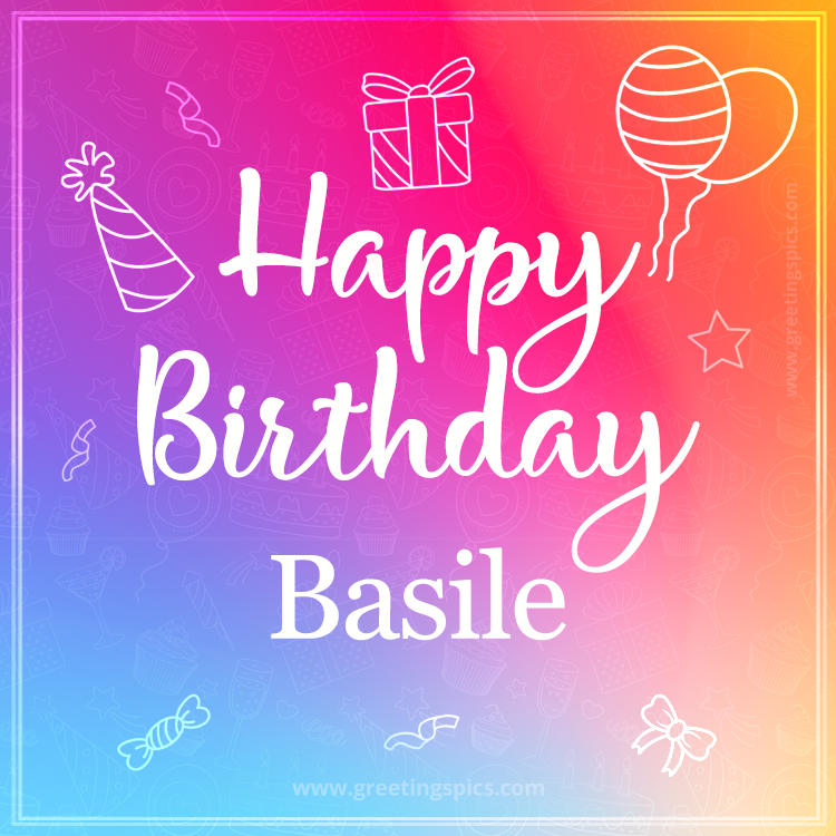 Colorful Happy Birthday Card For Basile (square shape image)