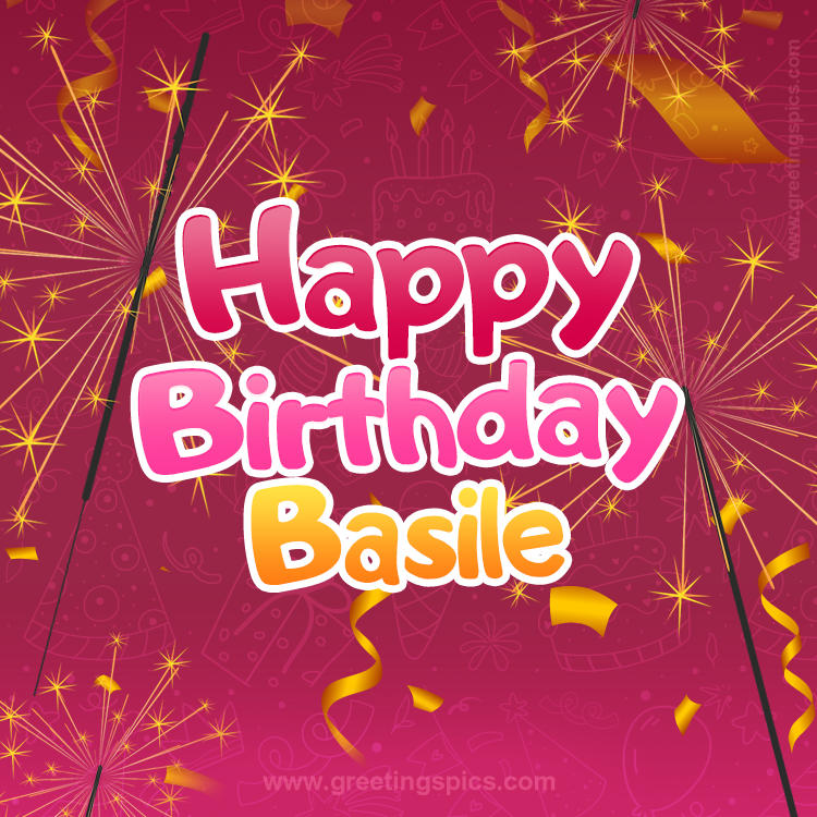 Happy Birthday Basile Image with sparklers (square shape image)