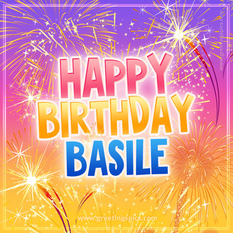 Happy Birthday Basile Picture with fireworks (square shape image)