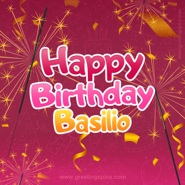 Happy Birthday Basilio Image with sparklers (square shape image)