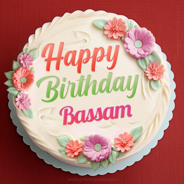 Happy Birthday Bassam Cake Image With Name (square shape image)