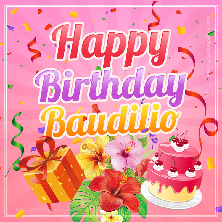 Beautiful Birthday Card for Baudilio with pink background (square shape image)