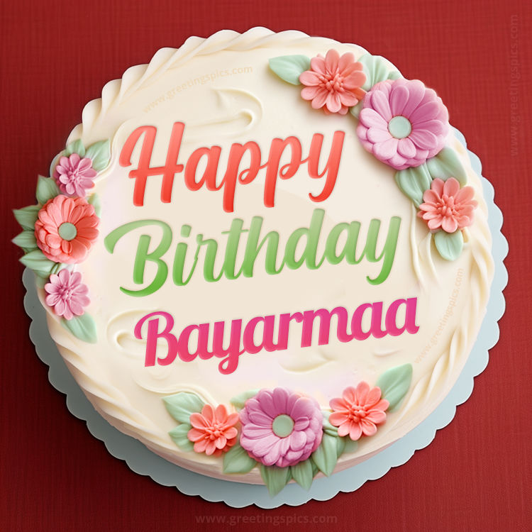 Happy Birthday Bayarmaa Cake Image With Name (square shape image)