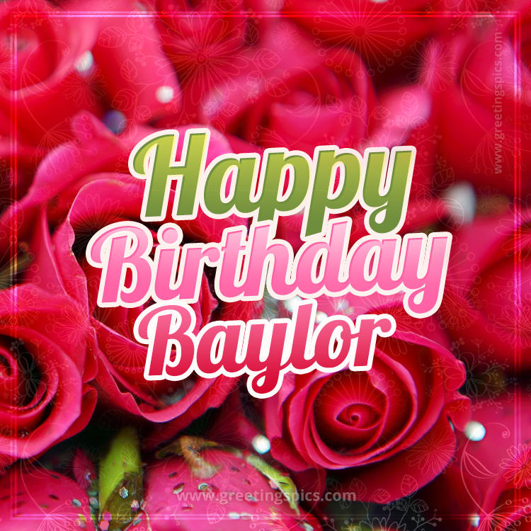 Happy Birthday Baylor beautiful Image with red roses (square shape image)