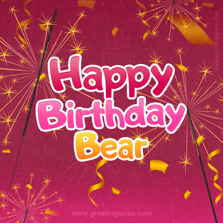 Happy Birthday Bear Image with sparklers (square shape image)
