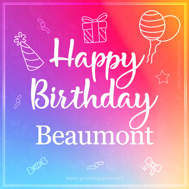 Colorful Happy Birthday Card For Beaumont (square shape image)