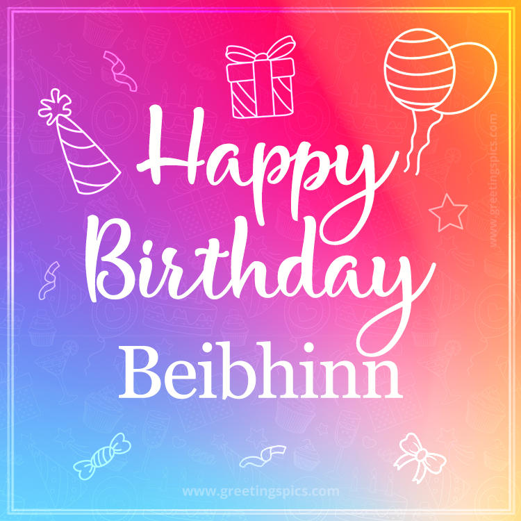 Colorful Happy Birthday Card For Beibhinn (square shape image)