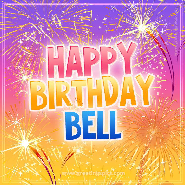 Happy Birthday Bell Picture with fireworks (square shape image)