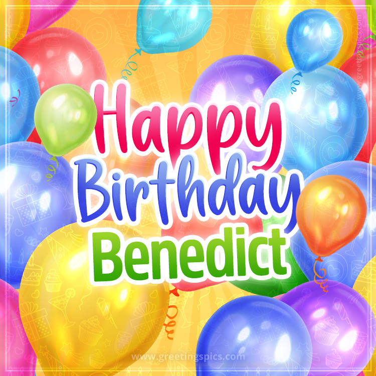 Happy Birthday Benedict Image with colorful balloons (square shape image)