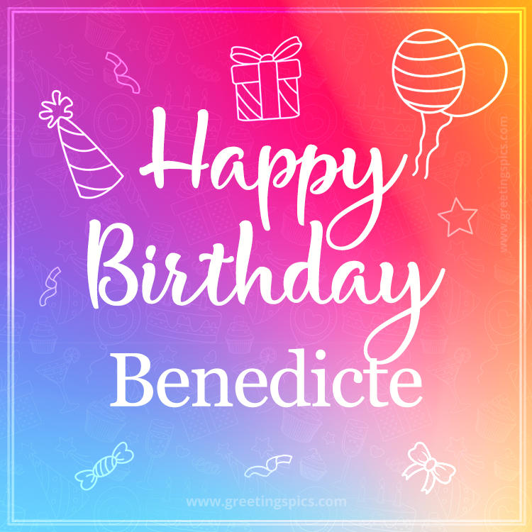 Colorful Happy Birthday Card For Benedicte (square shape image)