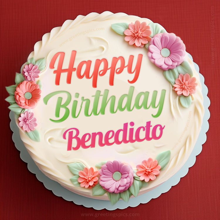 Happy Birthday Benedicto Cake Image With Name (square shape image)