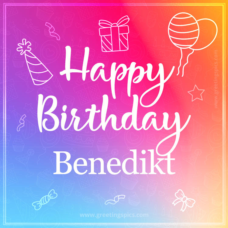 Colorful Happy Birthday Card For Benedikt (square shape image)