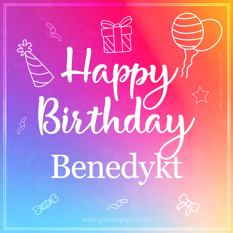 Colorful Happy Birthday Card For Benedykt (square shape image)