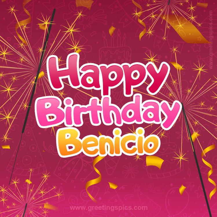 Happy Birthday Benicio Image with sparklers (square shape image)