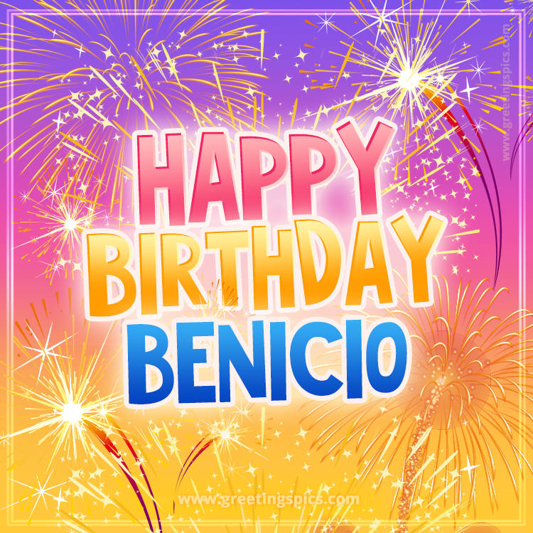 Happy Birthday Benicio Picture with fireworks (square shape image)