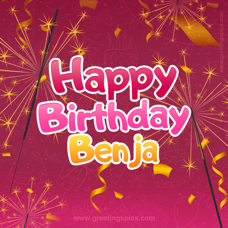 Happy Birthday Benja Image with sparklers (square shape image)