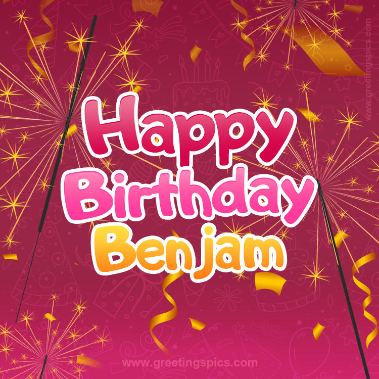 Happy Birthday Benjam Image with sparklers (square shape image)