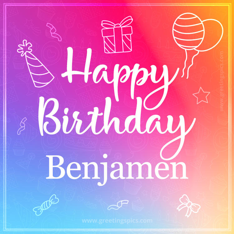 Colorful Happy Birthday Card For Benjamen (square shape image)