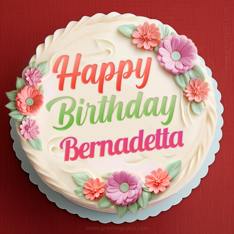 Happy Birthday Bernadetta Cake Image With Name (square shape image)