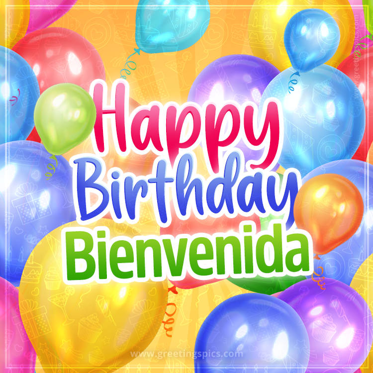 Happy Birthday Bienvenida Image with colorful balloons (square shape image)