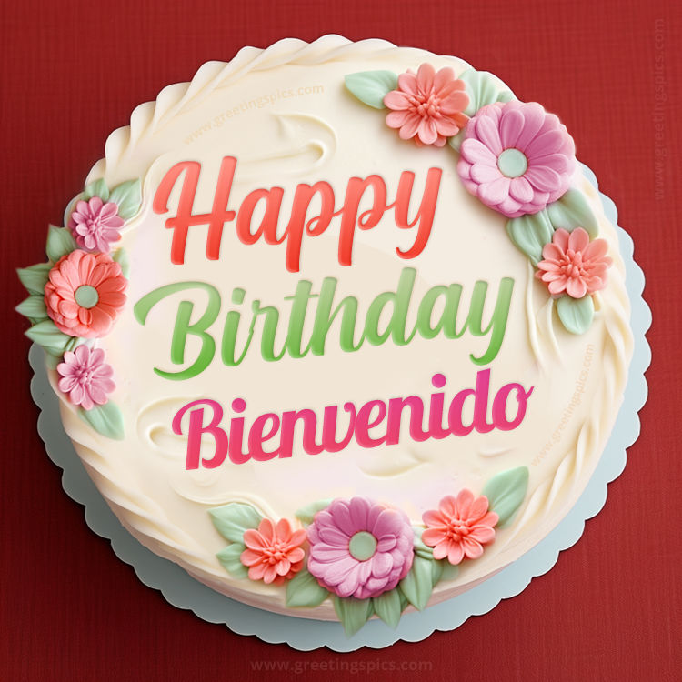 Happy Birthday Bienvenido Cake Image With Name (square shape image)