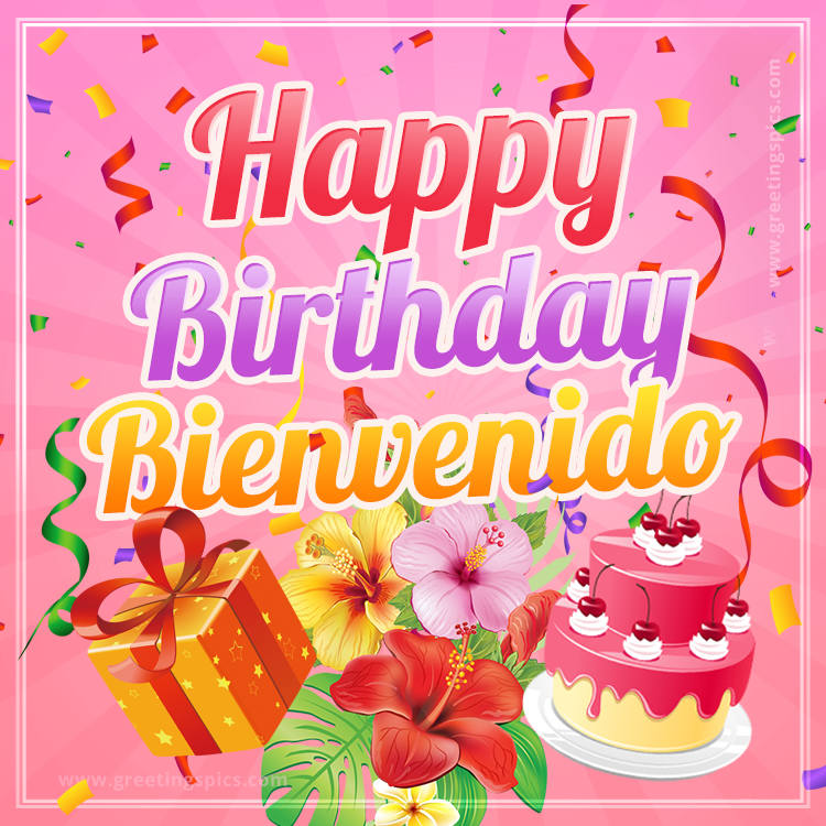 Beautiful Birthday Card for Bienvenido with pink background (square shape image)