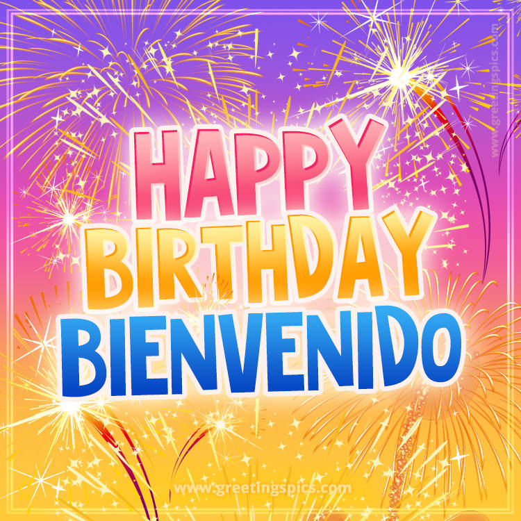 Happy Birthday Bienvenido Picture with fireworks (square shape image)