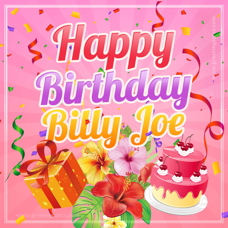 Beautiful Birthday Card for Billy Joe with pink background (square shape image)