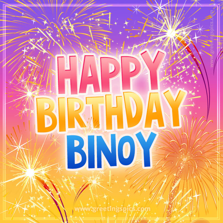 Happy Birthday Binoy Picture with fireworks (square shape image)