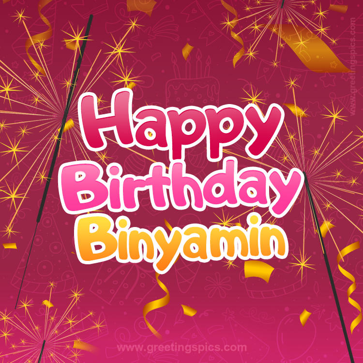 Happy Birthday Binyamin Image with sparklers (square shape image)