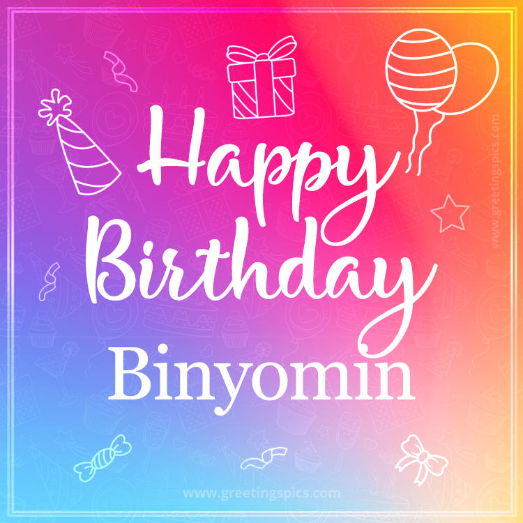 Colorful Happy Birthday Card For Binyomin (square shape image)