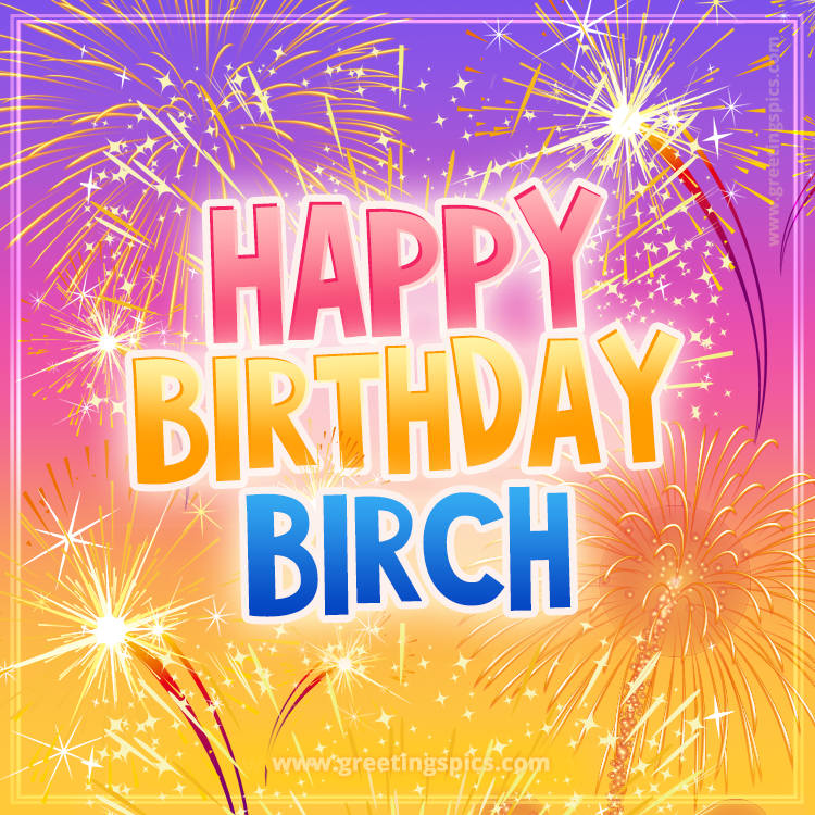 Happy Birthday Birch Picture with fireworks (square shape image)