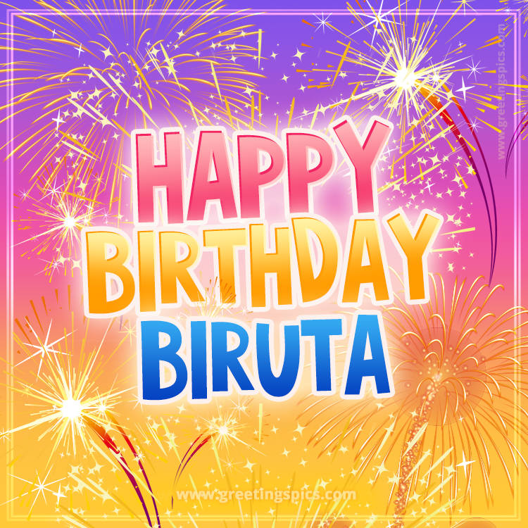 Happy Birthday Biruta Picture with fireworks (square shape image)