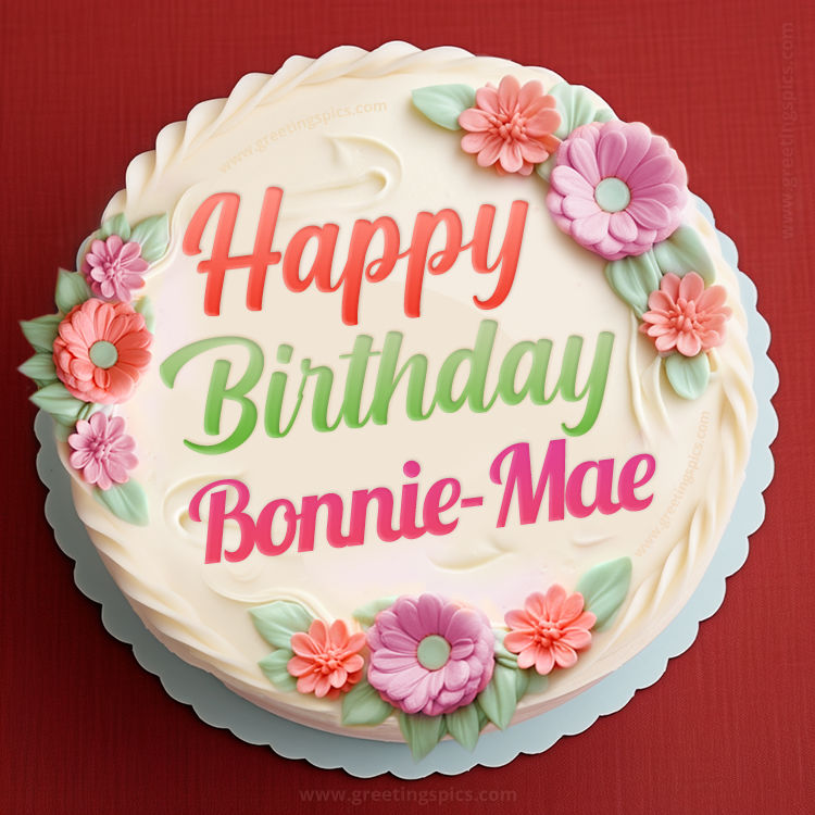 Happy Birthday Bonnie-Mae Cake Image With Name (square shape image)