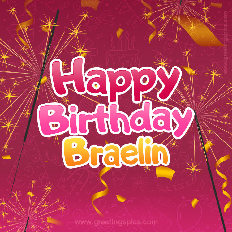 Happy Birthday Braelin Image with sparklers (square shape image)