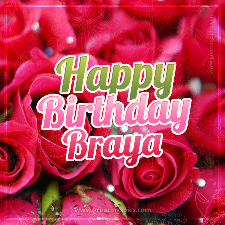 Happy Birthday Braya beautiful Image with red roses (square shape image)