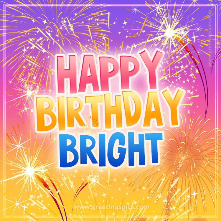 Happy Birthday Bright Picture with fireworks (square shape image)