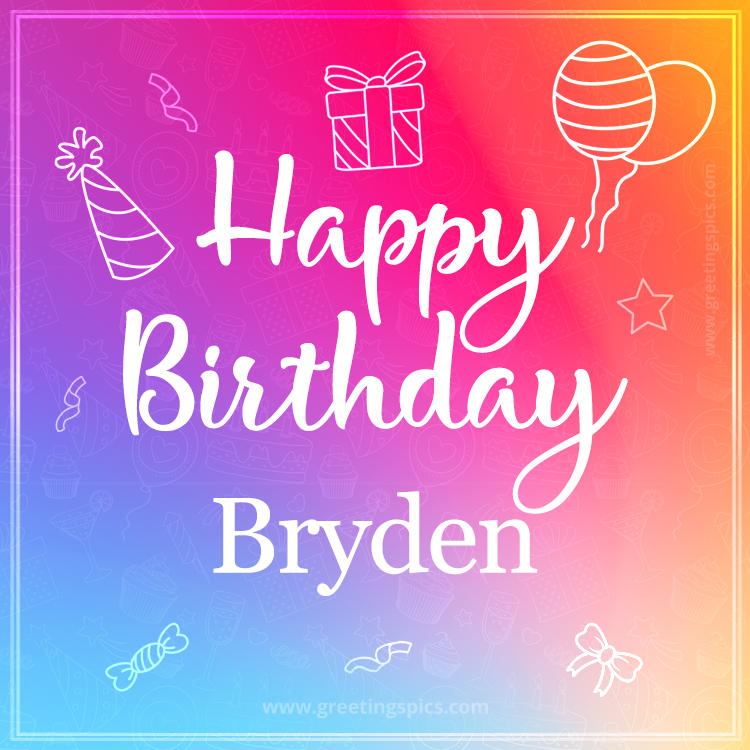 Colorful Happy Birthday Card For Bryden (square shape image)