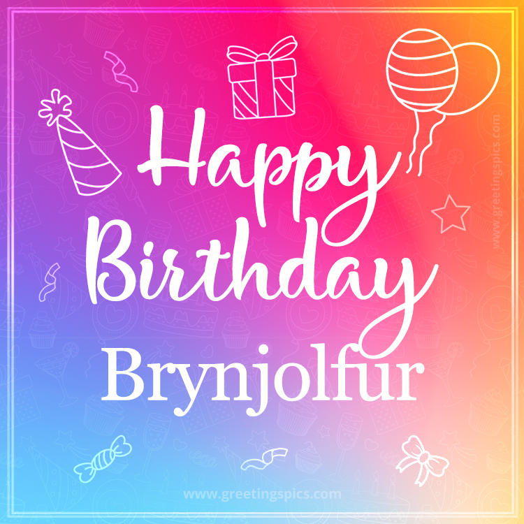 Colorful Happy Birthday Card For Brynjolfur (square shape image)