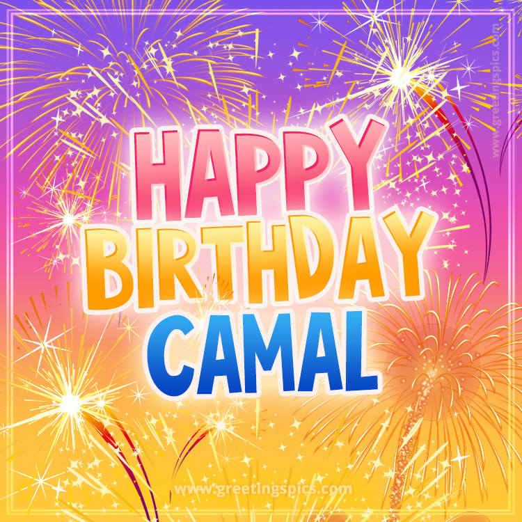 Happy Birthday Camal Picture with fireworks (square shape image)