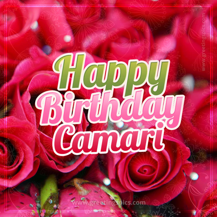 Happy Birthday Camari beautiful Image with red roses (square shape image)