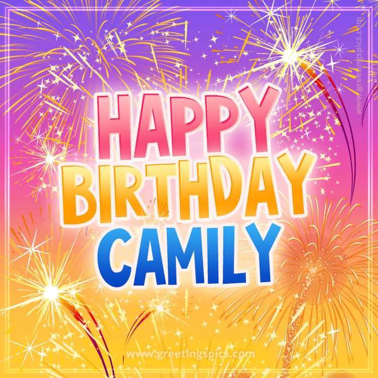 Happy Birthday Camily Picture with fireworks (square shape image)