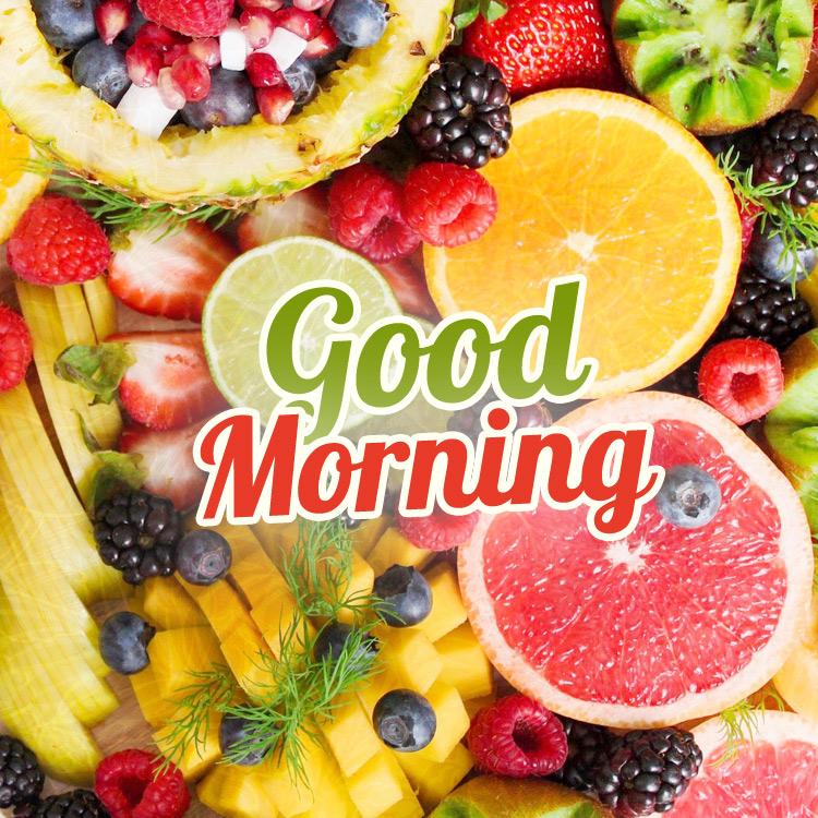 Good Morning colorful picture with fruits, square shape picture (square shape image)