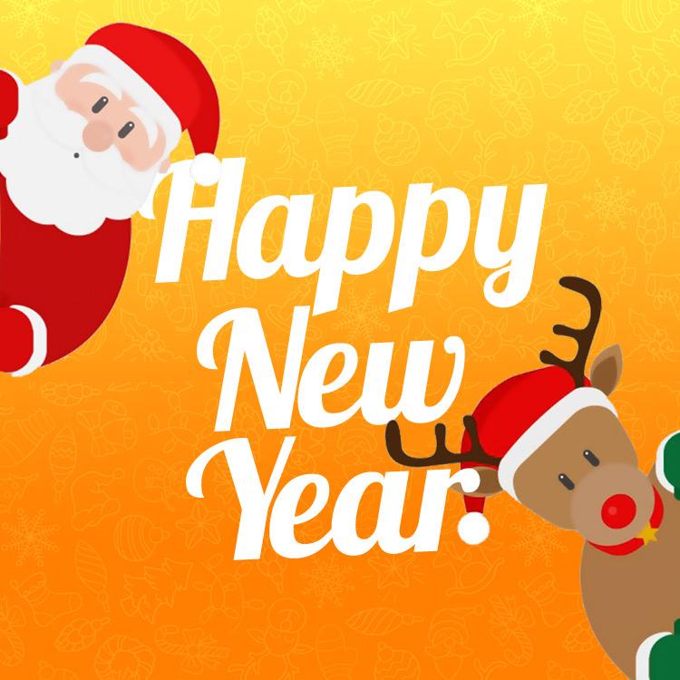 Happy New Year funny image with santa, square size (square shape image)