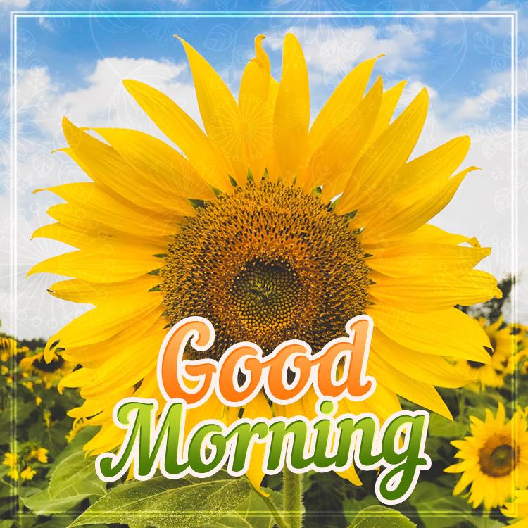 Good Morning Beautiful Picture with sunflower, square size (square shape image)