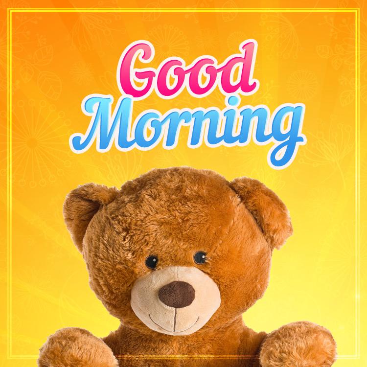 Good Morning image with cute teddy bear, square size (square shape image)